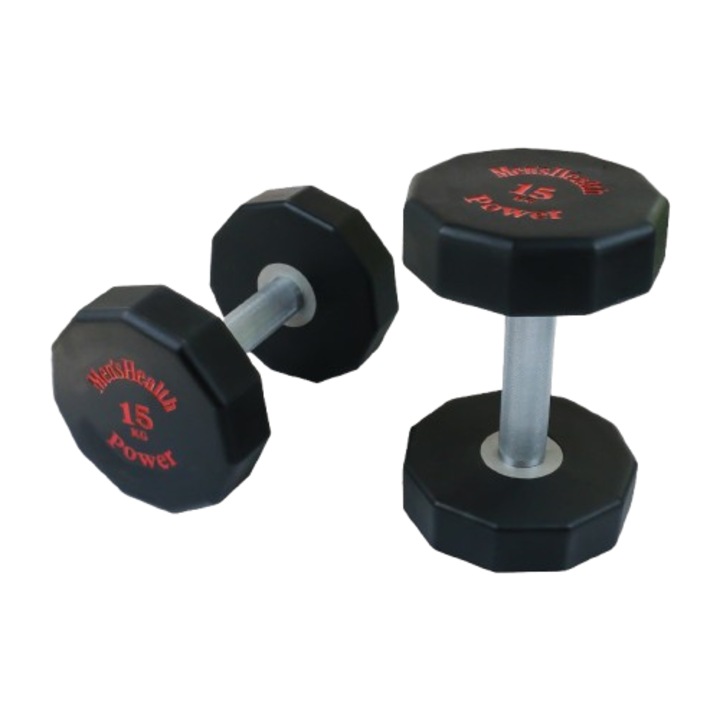 Gantera profesionala acoperita cu poliuretan, 15 KG, negru, Lukadora