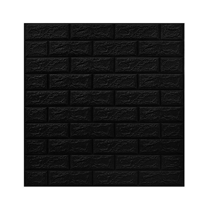 Set 10 Placi Tapet 3D, 70 x 77 cm, Grosime 3 mm, din Polietilena, Model Caramida, Suprafata acoperita 5.3 mp, Negru
