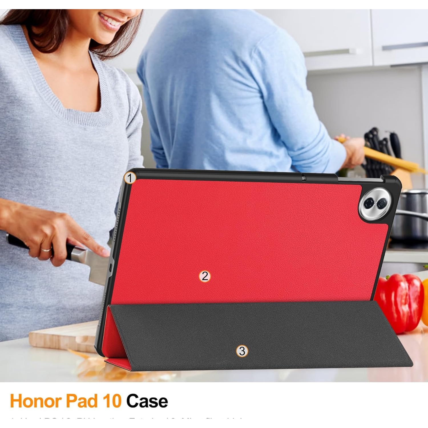 Husa tableta pentru Honor Pad10 12.1"(2025), Auto functie sleep/wake tip stand, Rosu