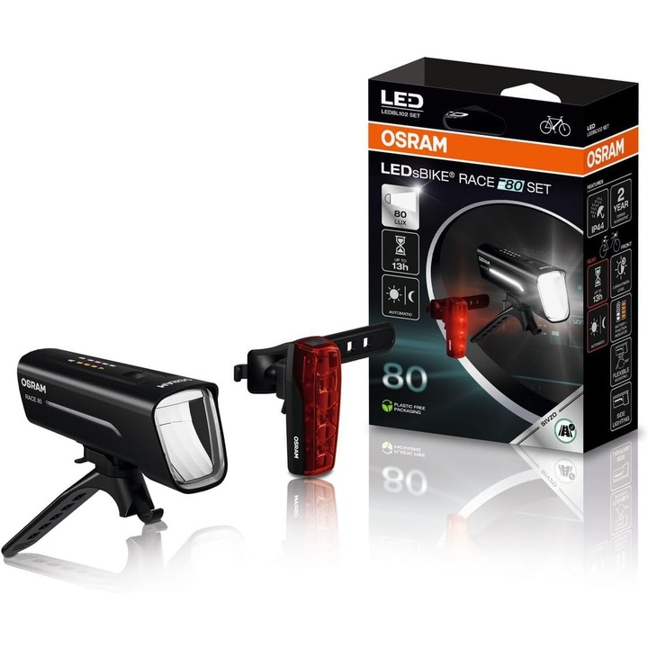 Комплект фарове и задни светлини за велосипеди Osram LED 80LX