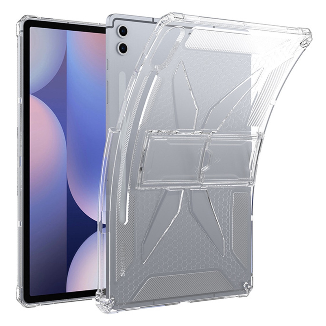 Husa tableta, Pentru Samsung Galaxy Tab A9+ Plus 11 inch, cu suport pliabil si slot pentru stilou, anti-soc si anti-alunecare, TPU, transparent