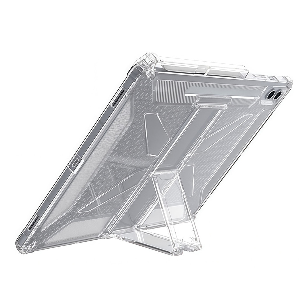 Husa tableta, Pentru Samsung Galaxy Tab A9+ Plus 11 inch, cu suport pliabil si slot pentru stilou, anti-soc si anti-alunecare, TPU, transparent