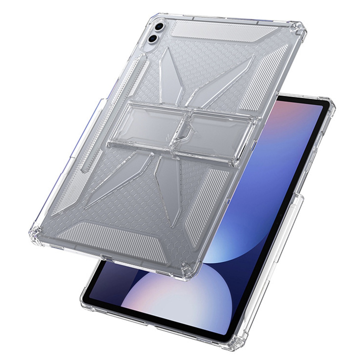 Husa tableta, Pentru Samsung Galaxy Tab A9+ Plus 11 inch, cu suport pliabil si slot pentru stilou, anti-soc si anti-alunecare, TPU, transparent