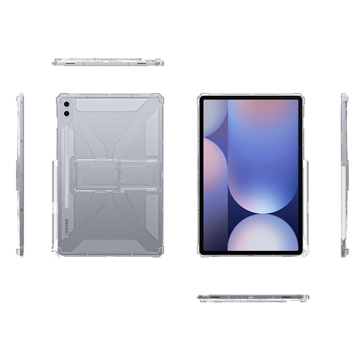 Husa tableta, Pentru Samsung Galaxy Tab A9+ Plus 11 inch, cu suport pliabil si slot pentru stilou, anti-soc si anti-alunecare, TPU, transparent