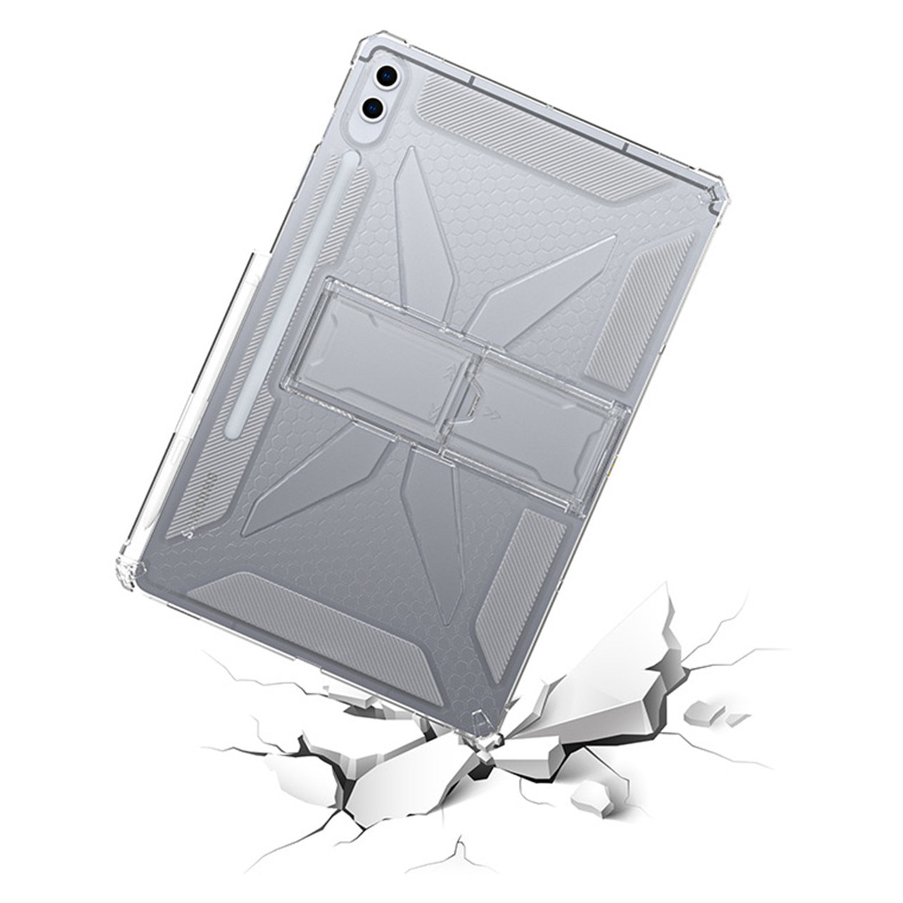 Husa tableta, Pentru Samsung Galaxy Tab A9+ Plus 11 inch, cu suport pliabil si slot pentru stilou, anti-soc si anti-alunecare, TPU, transparent