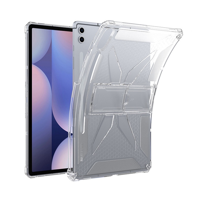 Husa tableta, Pentru Samsung Galaxy Tab A9+ Plus 11 inch, cu suport pliabil si slot pentru stilou, anti-soc si anti-alunecare, TPU, transparent