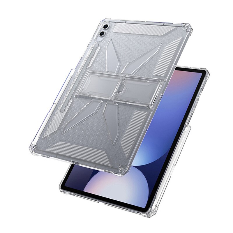 Husa tableta, Pentru Samsung Galaxy Tab A9+ Plus 11 inch, cu suport pliabil si slot pentru stilou, anti-soc si anti-alunecare, TPU, transparent