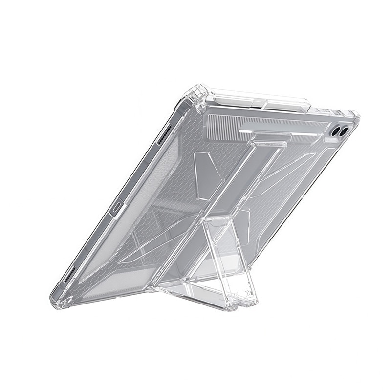 Husa tableta, Pentru Samsung Galaxy Tab A9+ Plus 11 inch, cu suport pliabil si slot pentru stilou, anti-soc si anti-alunecare, TPU, transparent