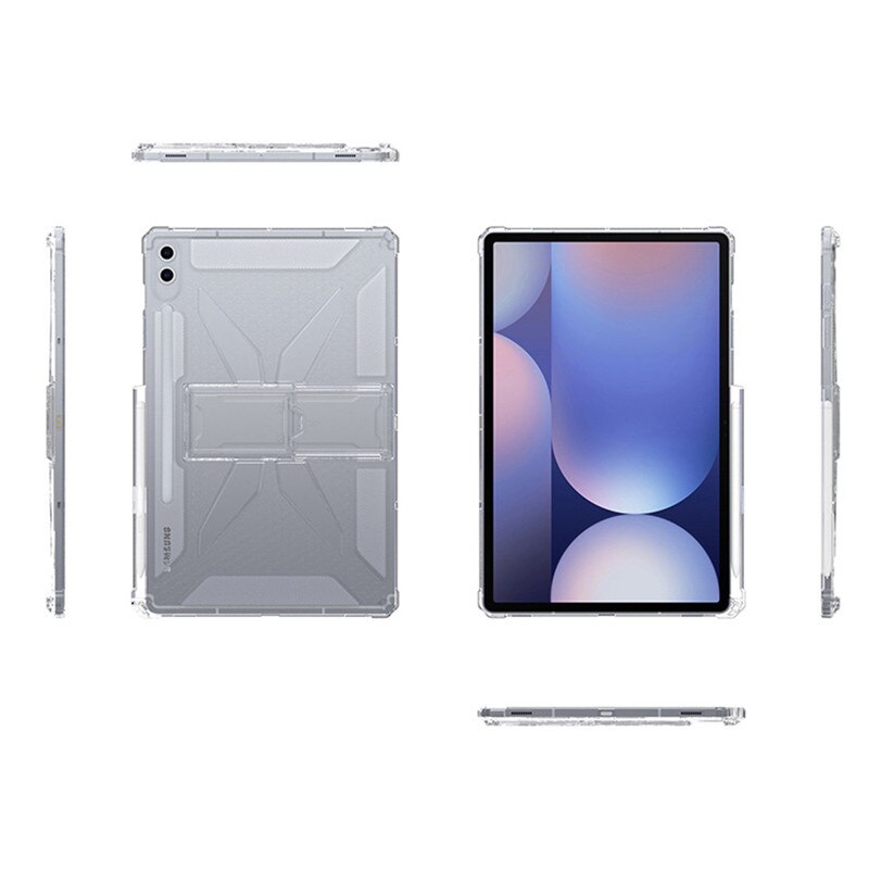 Husa tableta, Pentru Samsung Galaxy Tab A9+ Plus 11 inch, cu suport pliabil si slot pentru stilou, anti-soc si anti-alunecare, TPU, transparent