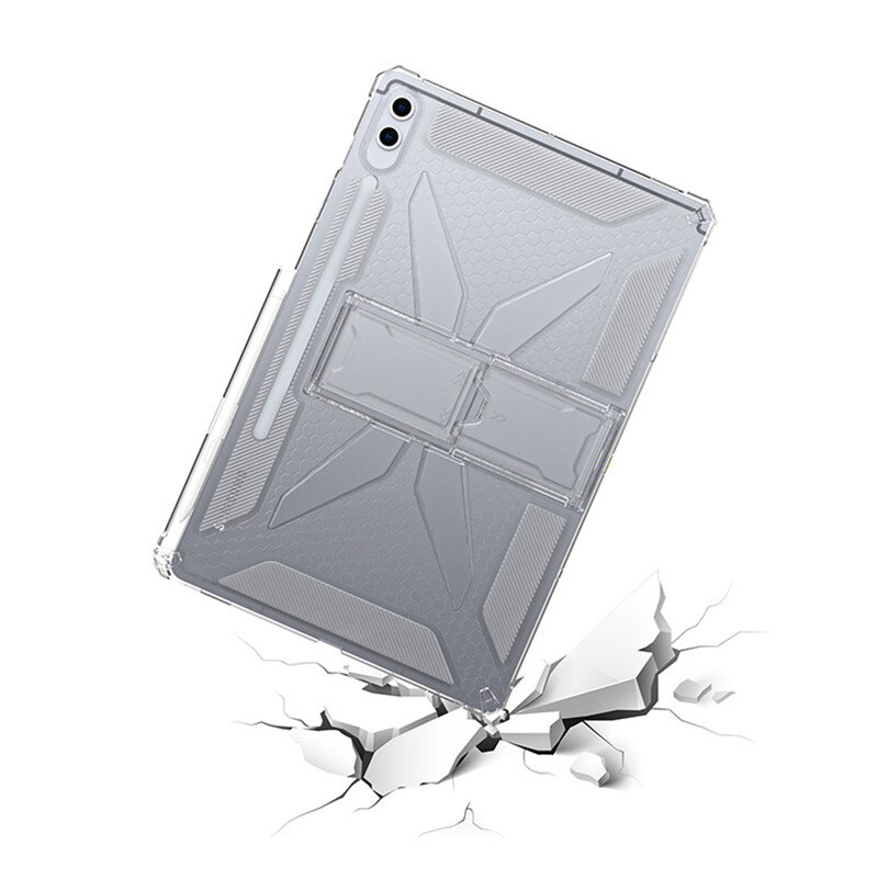 Husa tableta, Pentru Samsung Galaxy Tab A9+ Plus 11 inch, cu suport pliabil si slot pentru stilou, anti-soc si anti-alunecare, TPU, transparent
