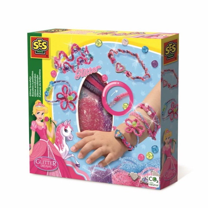 Set creativ pentru copii - Bratari cu margele, sclipici si accesorii decorative