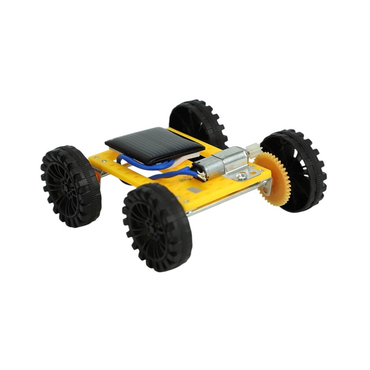 Napelemes autó/készlet, tudományos és oktató jellegű iskolai projekt, 7 éves kortól, műanyag, könnyen összeszerelhető, napelemes töltés/zöld, lányoknak és fiúknak, 8x7 cm, sárga