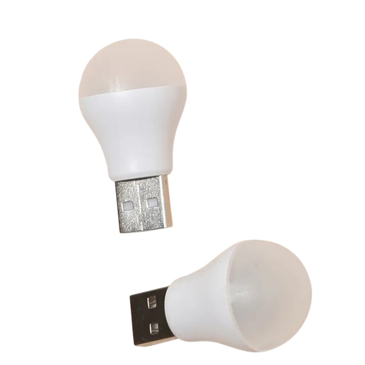 Lampa de veghe mini, USB, cu protectie pentru ochi, in forma de bec, lumina alba