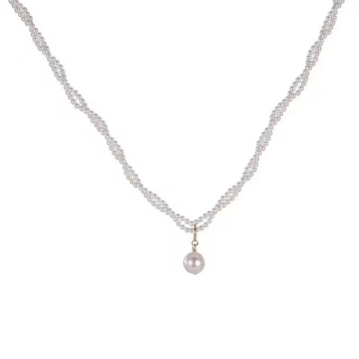 Colier dama CK, perle sintetice, placat cu aur 18K, alb, lungime 45cm