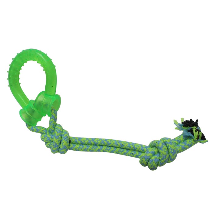 Interaktív játék kutyáknak, Harapásálló szilikon kötél, Fogtisztítás és ínynyugtatás, Kölyökkutyáknak és kis/közepes testű kutyáknak, 20 cm, Zöld
