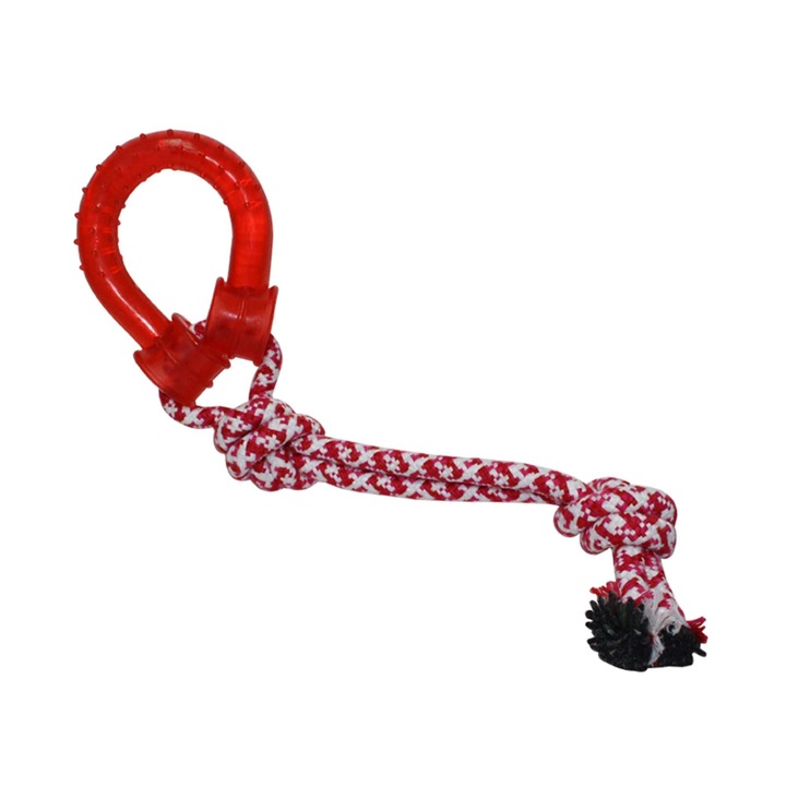 Interaktív játék kutyáknak, Harapásálló szilikon kötél, Fogtisztítás és ínynyugtatás, Kölyökkutyáknak és kis/közepes testű kutyáknak, 20 cm, Piros