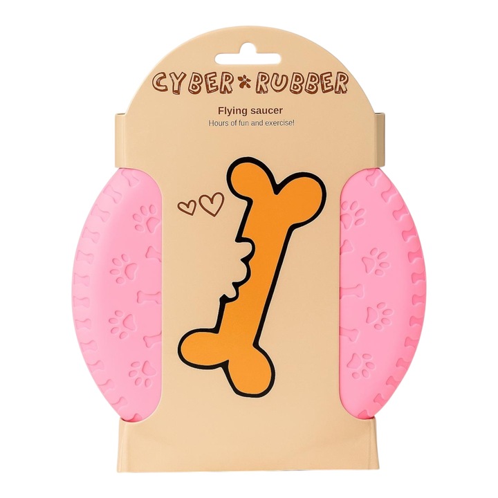 Frisbee pentru caini, material flexibil rezistent, joaca si ros in siguranta, utilizare multifunctionala inclusiv pentru apa/mancare, 18, 5 cm, Roz