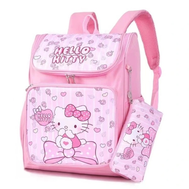 Iskolatáska/hátizsák mikroszálas anyagból, PP töltettel, tolltartóval, Hello Kitty Sanrio mintával, rózsaszín, 30x14x38 cm