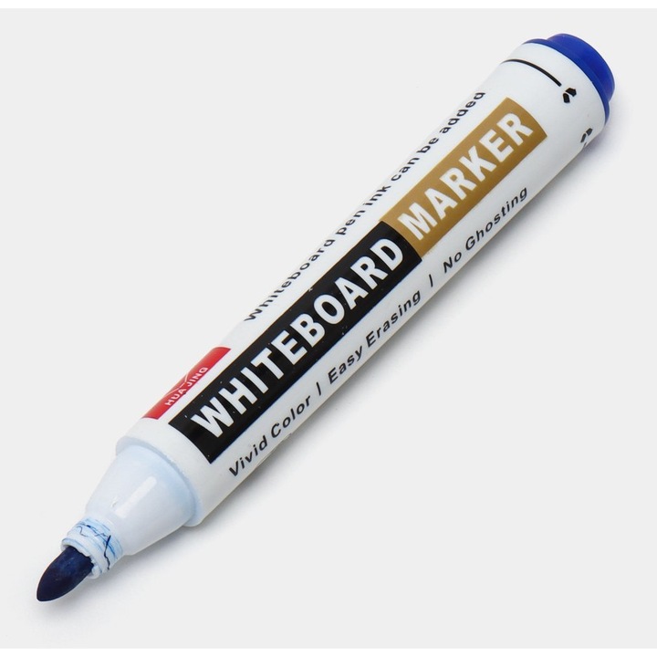 Set 10 markere whiteboard, reincarcabile, varf rotund, culoare albastra
