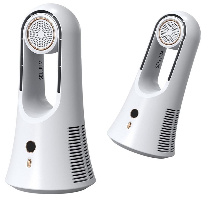 Преносим вентилатор SELLIUM 36x18 см, с USB-C зареждане, 6 скорости, подвижен дифузер за ароматерапия, дигитален дисплей, 360-градусова равномерна вентилация, БЯЛ