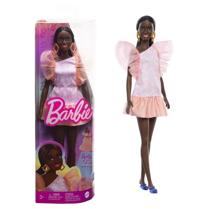 Barbie afroamerikai divatbaba barackszínű ruhában