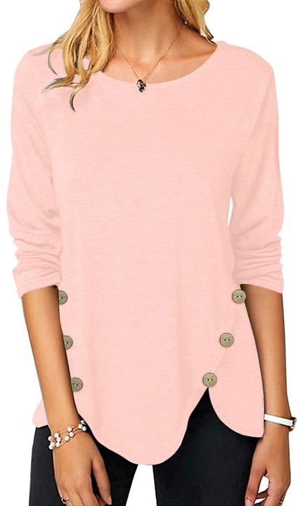 Női lezser blúz, finom pulóver, díszes gombokkal, rózsaszín, XL