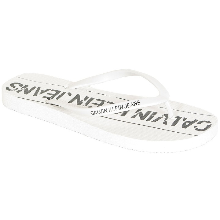 Slapi Calvin Klein Jeans, model Jelly, alb, piele naturala