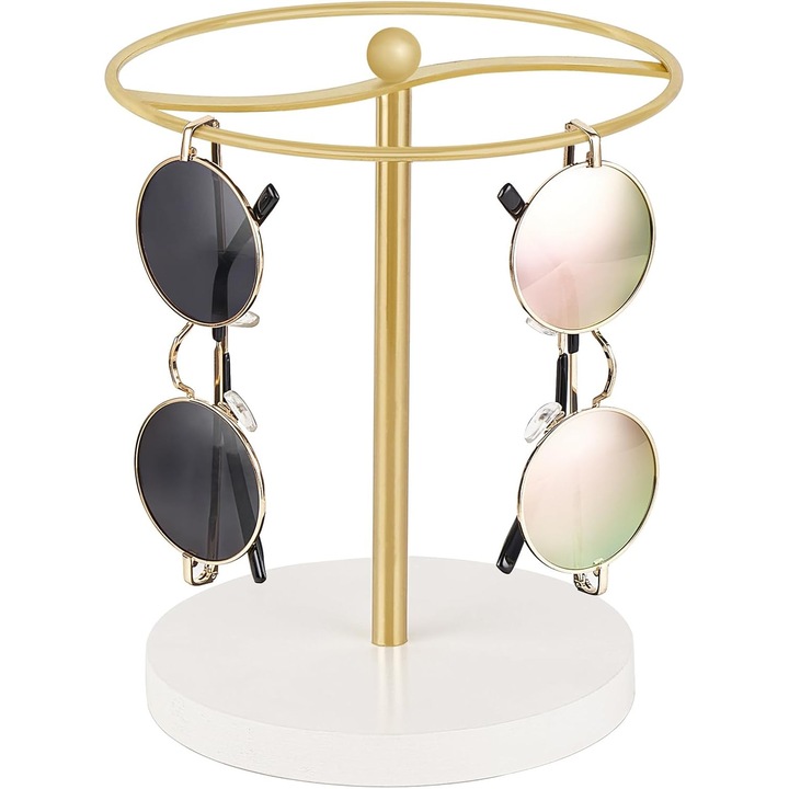 Suport ochelari, MKONO, Fier/Lemn, Auriu, 16x16x20 cm