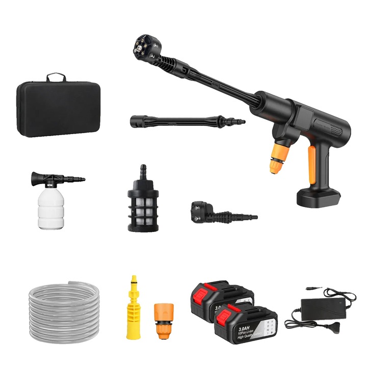 Pistol de spalat auto electric, 2 baterii, presiune inalta, negru, 35 BAR, 4.1 L/min