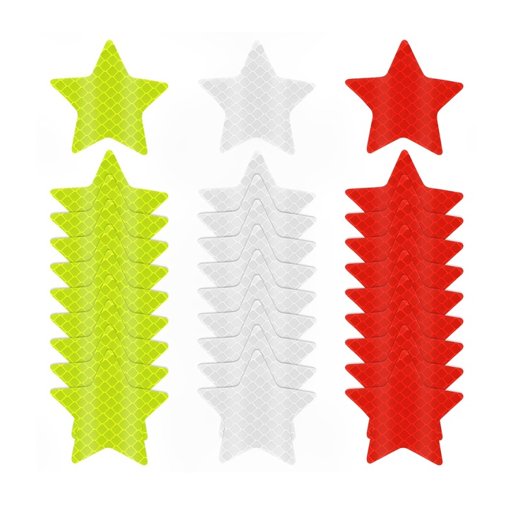 Set 30 autocolante reflectorizante, TREXORA, design stea, rezistente la apa, autoadezive, 6x6cm, multicolor