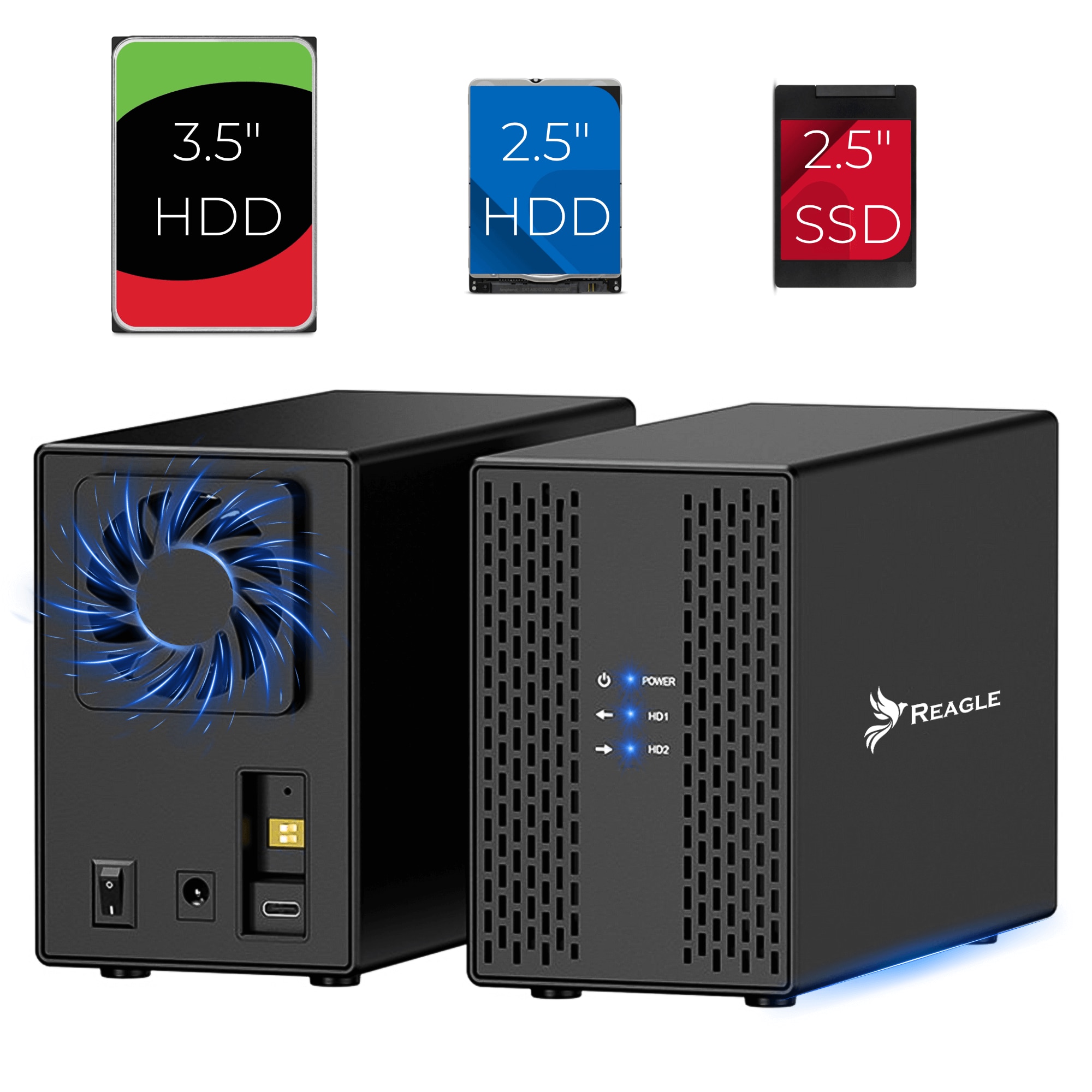Carcasa externa pentru HDD si SSD cu racire – Suporta SATA cu capacitate de pana la 40 TB, USB 3.2 Gen 1 pana la 5 Gb/s Reagle