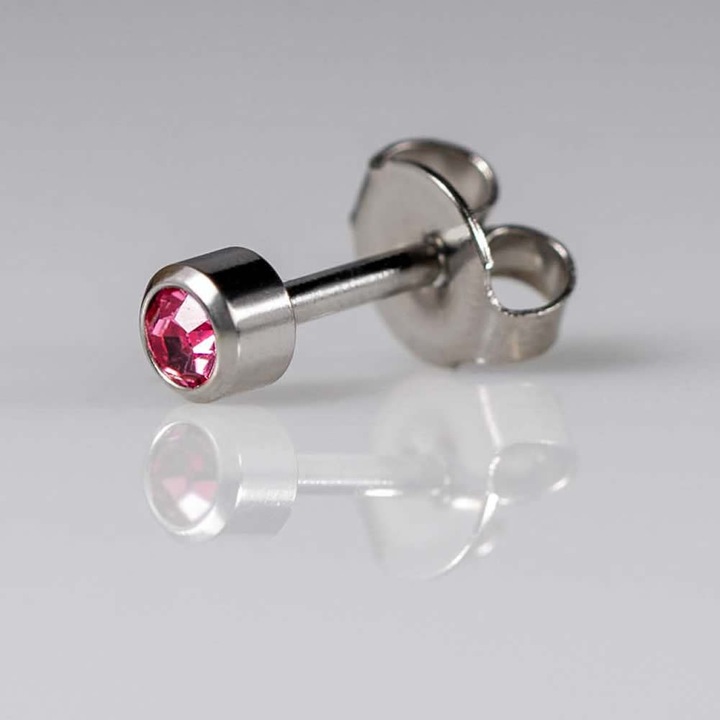 Cercei medicinali sterili Caflon, hipoalergenici, piatra zirconiu roz, metal argintiu 1 pereche, pentru bebelusi, Octombrie