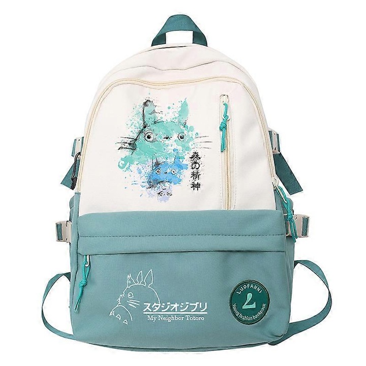 Ghiozdan mare capacitate cu imprimeu Totoro, multicolor, impermeabil, 32x20x43cm