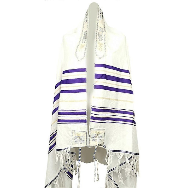 Tallit imasál, sötétkék, lila, méretek 108x180cm, unisex