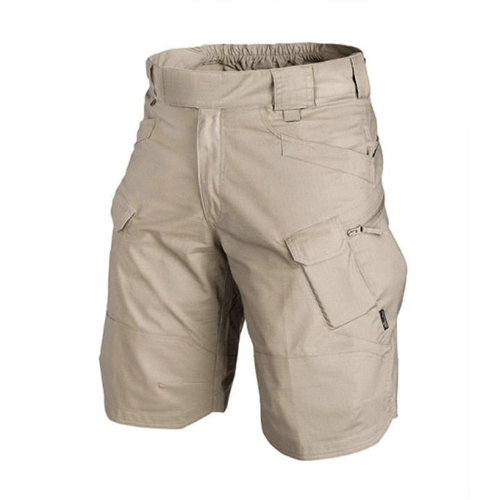 Férfi rövidnadrág, khaki színű, pamutkeverék, rugalmas kialakítás, több zseb, 4XL INTL
