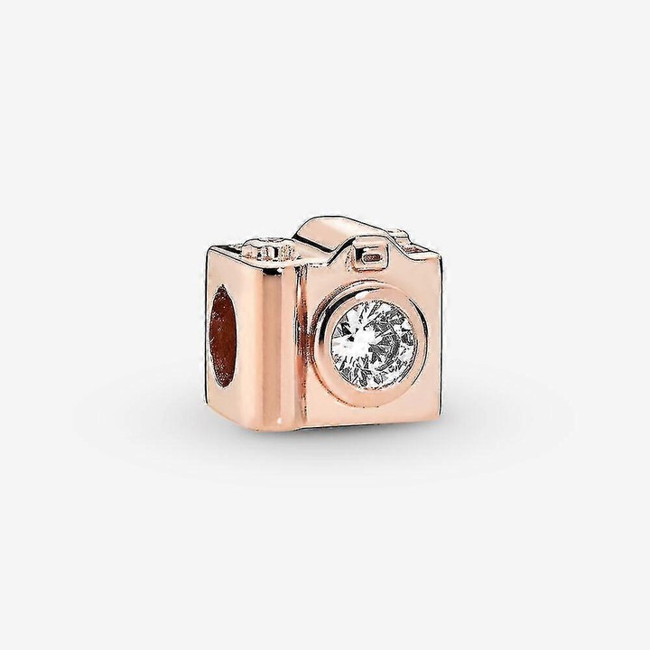 Charm din argint 925 pentru bratari, forma neregulata, cu zircon, roz aurit, 2.49g