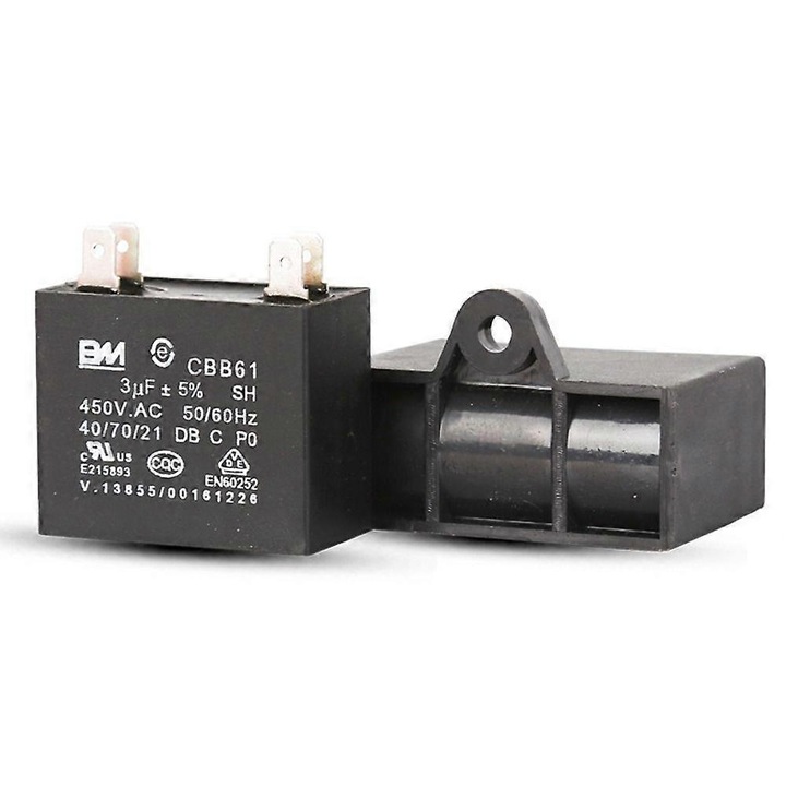 Capacitor de pornire CBB61, 1-15UF, 450V, 45x18mm, negru