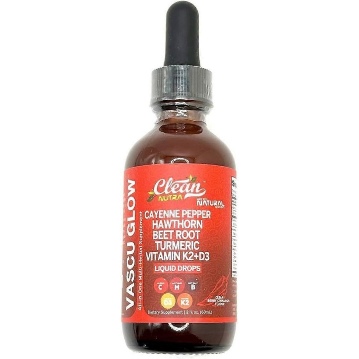 Supliment alimentar Vascu Glow, picaturi cu ardei iute, extract de fructe de paducel, vitamina D3