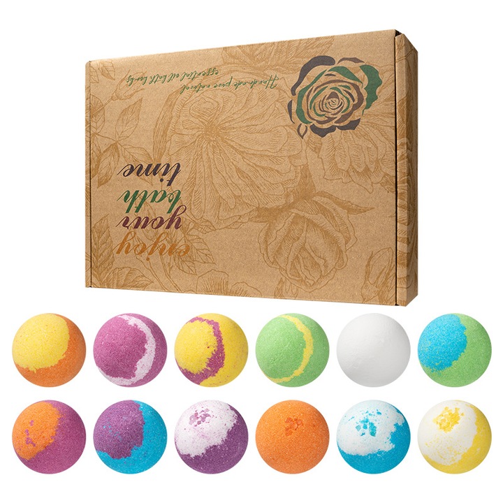 Set 12 bombe de baie MESEVEN, colorate, cu unt de shea