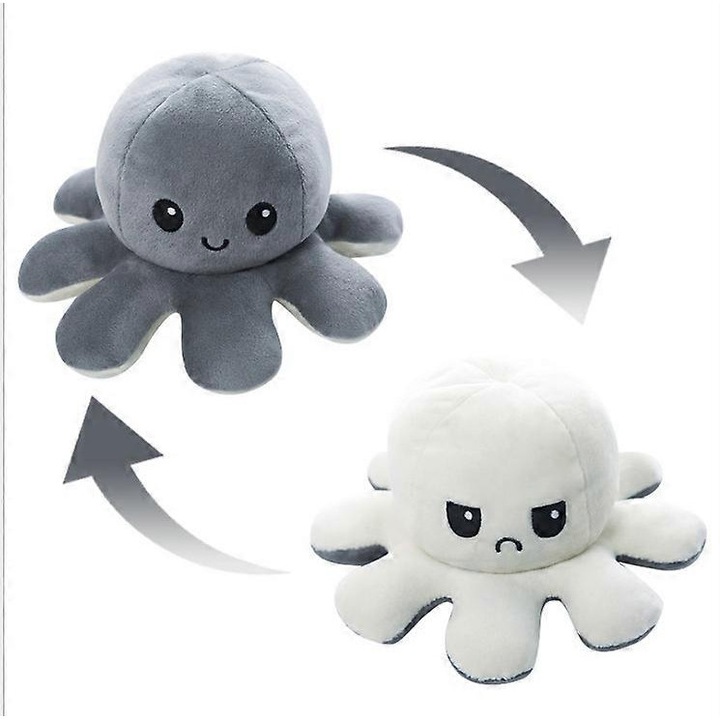 Jucarie de plus Octopus reversibil, 20cm/30cm/40cm, design bicolor, moody, multicolor