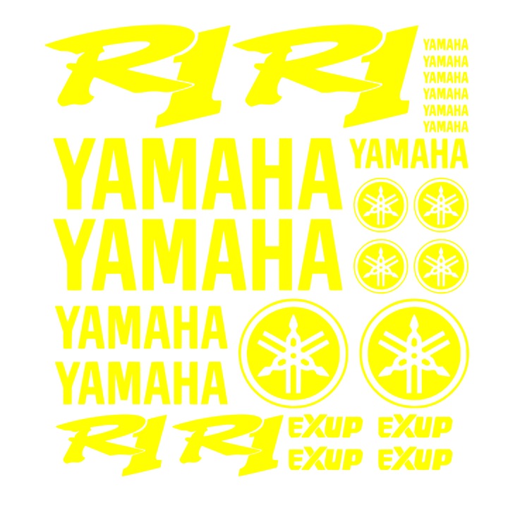 Set 25 stickere yamaha r1 v3, 32cm x 32cm, galben