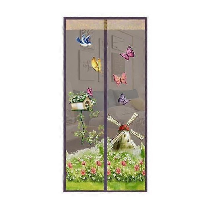 Plasa de usa anti-insecte, design fluture si morisca, 90x210cm, 100x210cm, multicolor, set 1 buc.