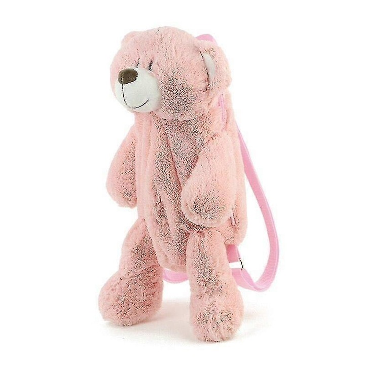 Rucsac urs dama, roz, tip moale, cu buzunar interior, B2305