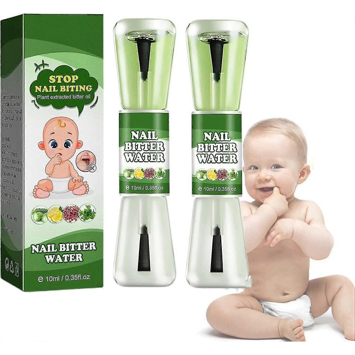Lac de unghii pentru oprirea suptului de degete, 2 bucati, ingrediente naturale, gust amar, pentru copii si adulti