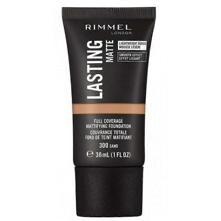 Rimmel London Lasting Matte Alapozó, teljes fedés, bársonyos matt felület, 30ml, 300 homok