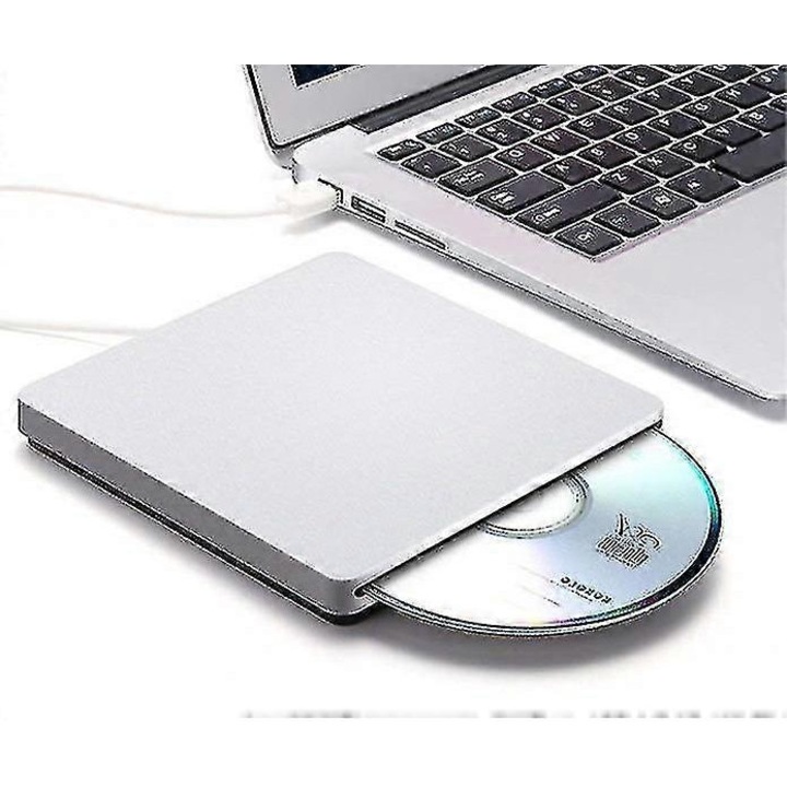 Unitate optica externa Apple USB Super Drive, slot-in, argintie, ultra-subtire, pentru Mac, suport CD/VCD