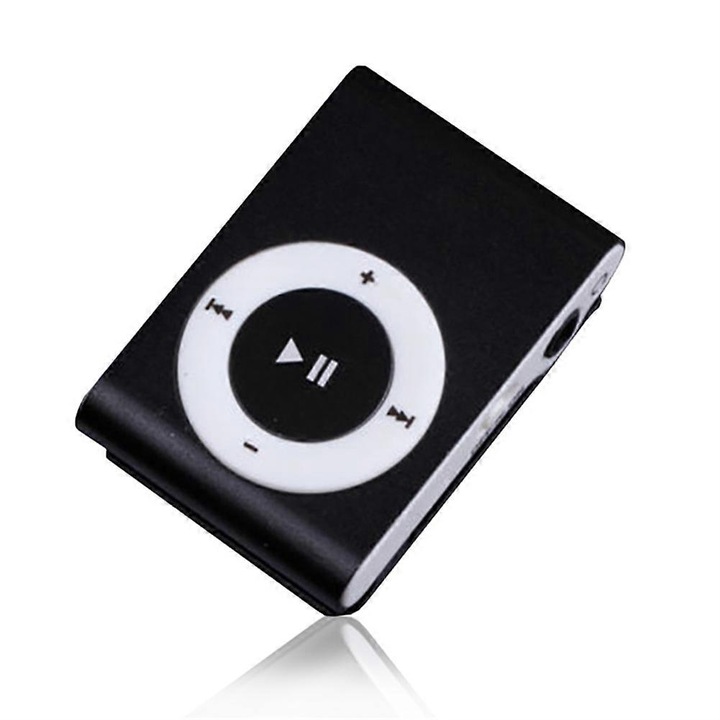 Player MP3 portabil cu clip, 3.5mm, metal, negru, mini