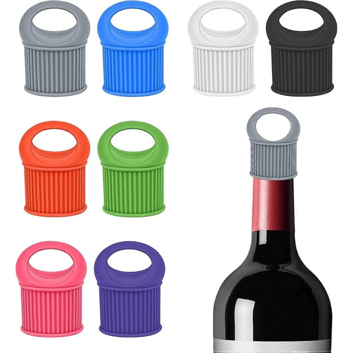 Комплект 8 многократни, херметични силиконови тапи за бутилки за вино и бира, 4.8x3.5x3.5см