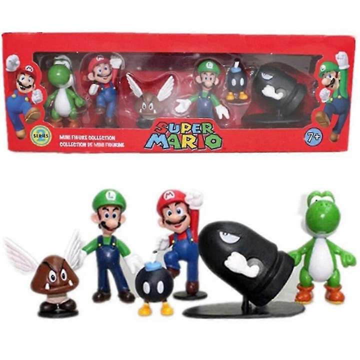 Super Mario figurakészlet, 6 darabos, PVC, 4-7cm