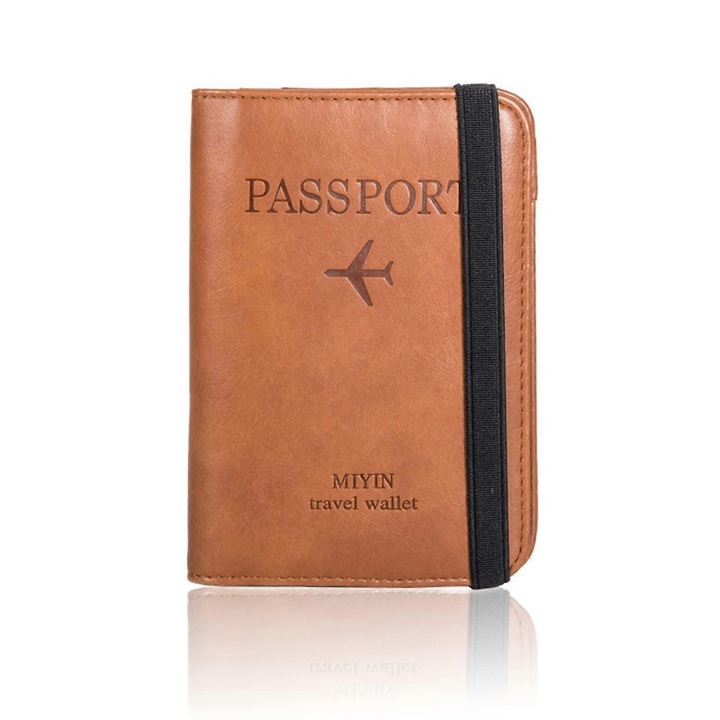 Портфейл за паспорт, многофункционален, елегантен дизайн, светлокафяв цвят, размери 15x10см